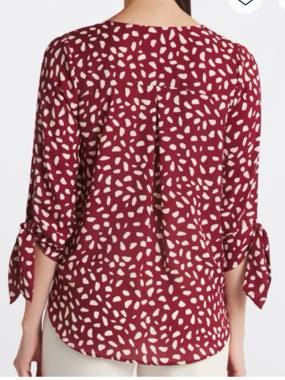 Beacon Red Print Surplice Wrap Blouse XL Tie Sleeve Flowy Top Stitch Fix - Picture 3 of 5